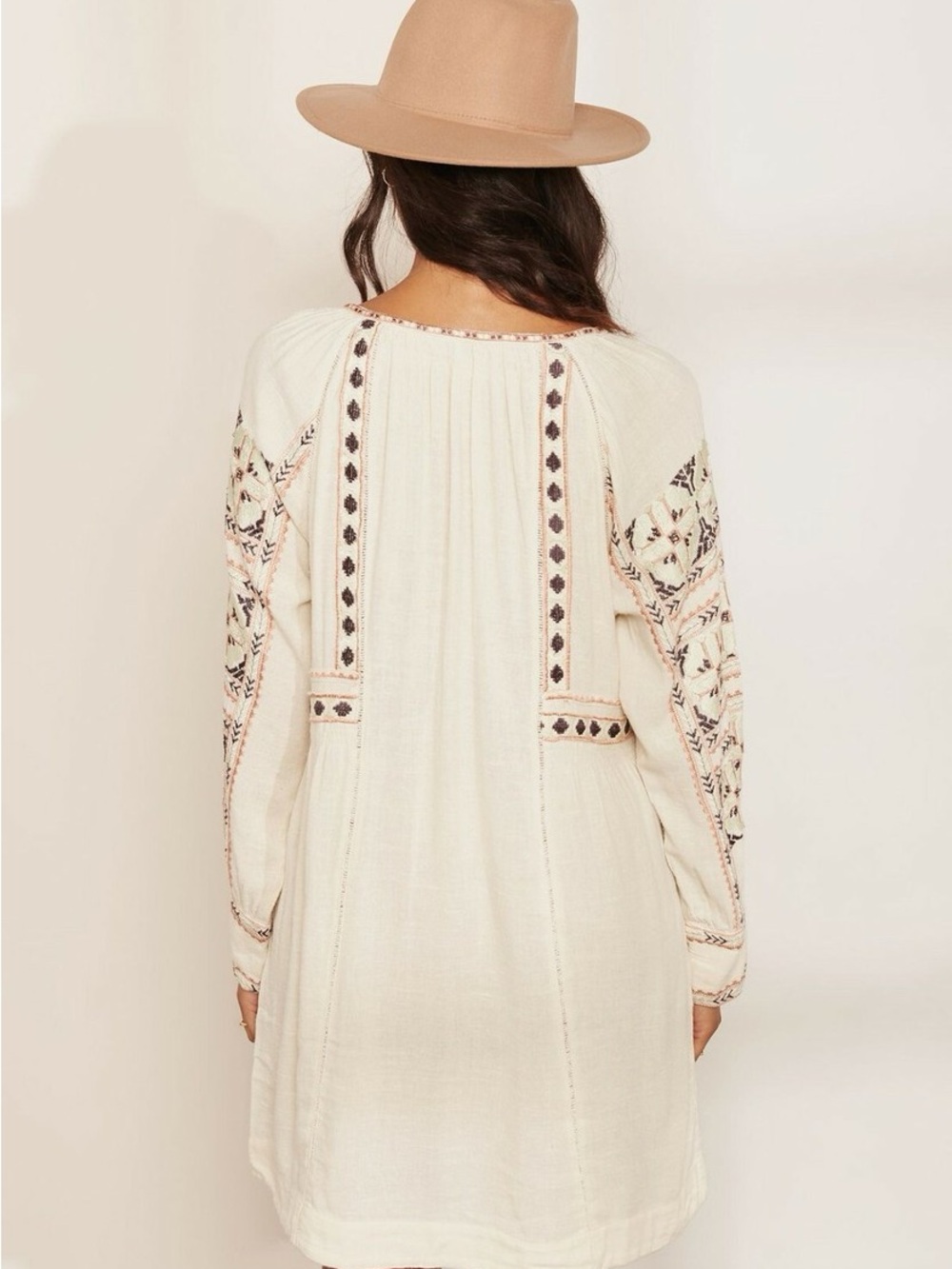Free People All My Life Embroidered Boho Dress V-Neck Long Sleeve Cream size S - Picture 5 of 16
